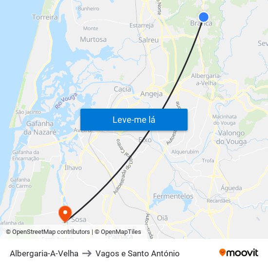 Albergaria-A-Velha to Vagos e Santo António map