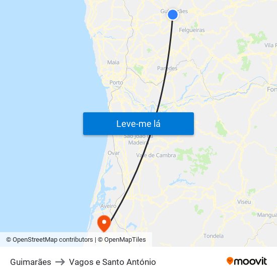 Guimarães to Vagos e Santo António map