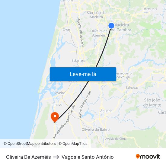 Oliveira De Azeméis to Vagos e Santo António map
