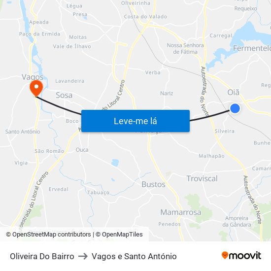 Oliveira Do Bairro to Vagos e Santo António map