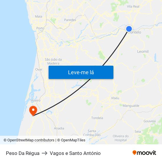 Peso Da Régua to Vagos e Santo António map