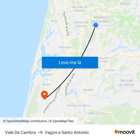 Vale De Cambra to Vagos e Santo António map