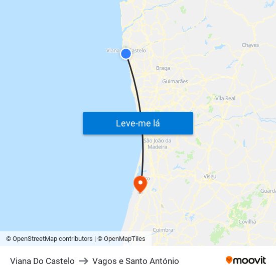 Viana Do Castelo to Vagos e Santo António map