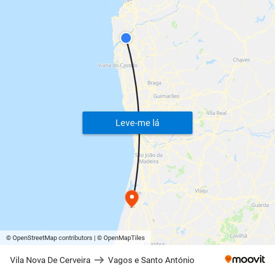 Vila Nova De Cerveira to Vagos e Santo António map