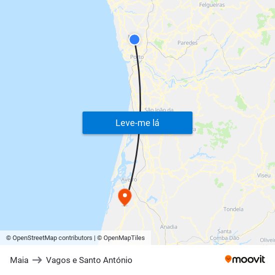 Maia to Vagos e Santo António map