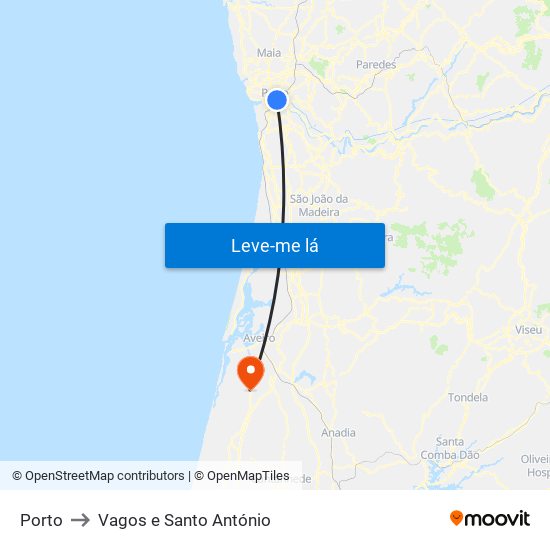 Porto to Vagos e Santo António map