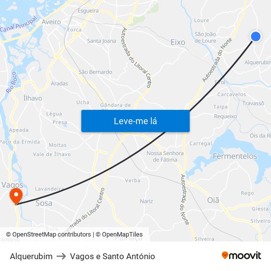 Alquerubim to Vagos e Santo António map