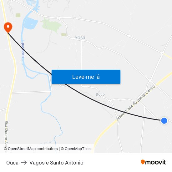 Ouca to Vagos e Santo António map