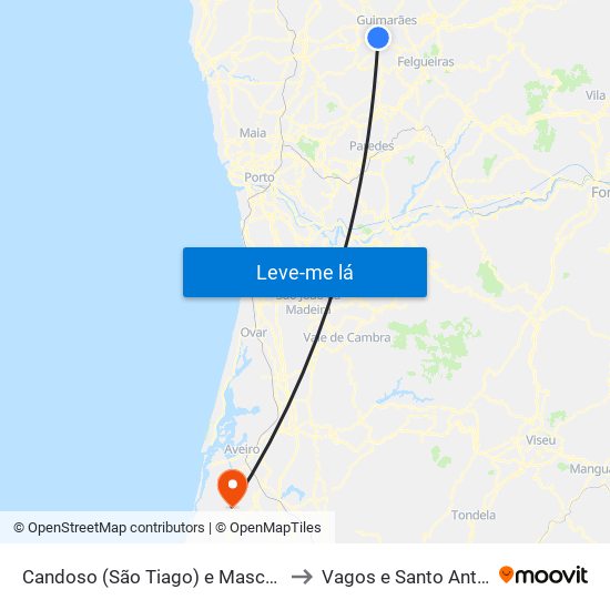 Candoso (São Tiago) e Mascotelos to Vagos e Santo António map