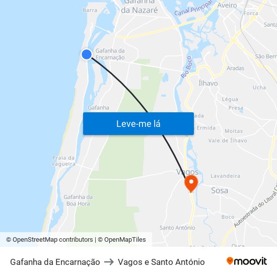 Gafanha da Encarnação to Vagos e Santo António map