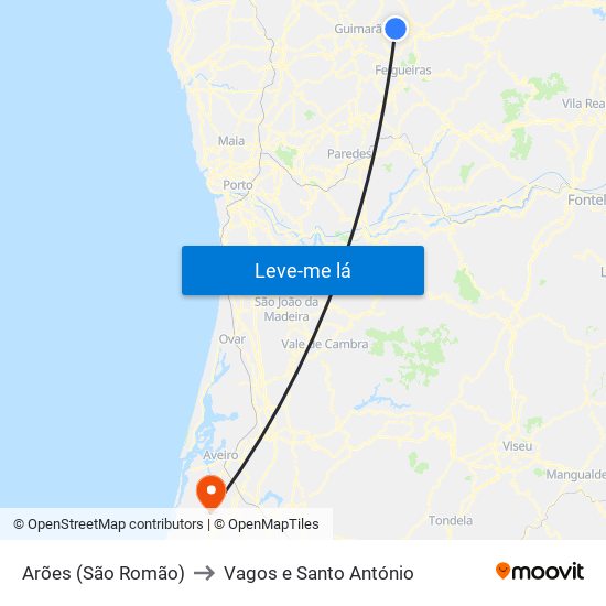 Arões (São Romão) to Vagos e Santo António map