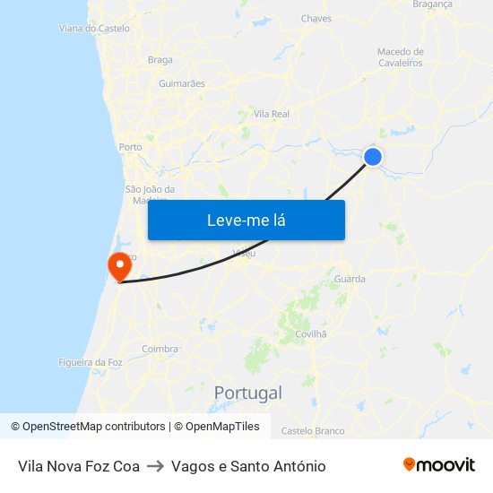 Vila Nova Foz Coa to Vagos e Santo António map