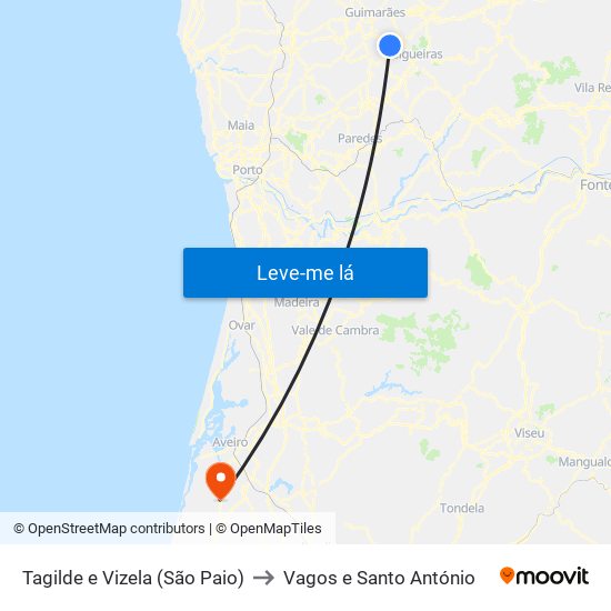Tagilde e Vizela (São Paio) to Vagos e Santo António map