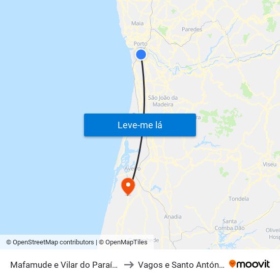 Mafamude e Vilar do Paraíso to Vagos e Santo António map