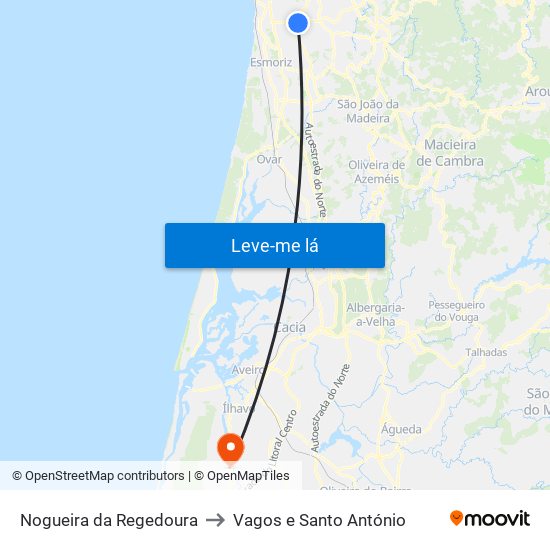 Nogueira da Regedoura to Vagos e Santo António map