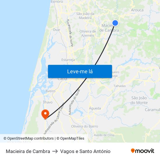 Macieira de Cambra to Vagos e Santo António map