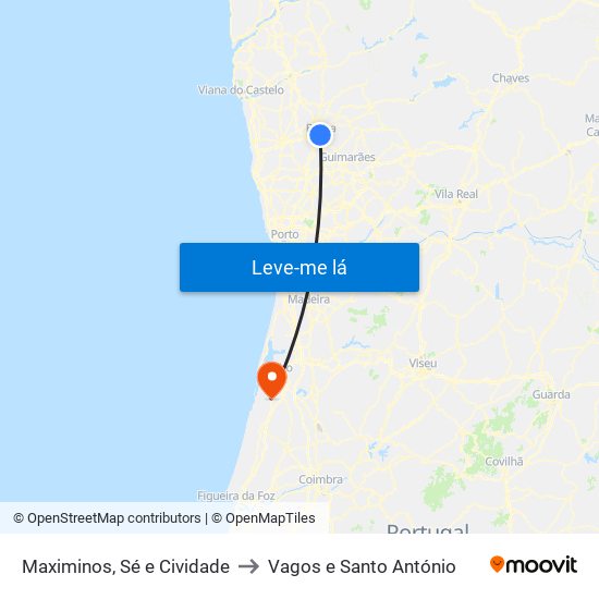 Maximinos, Sé e Cividade to Vagos e Santo António map