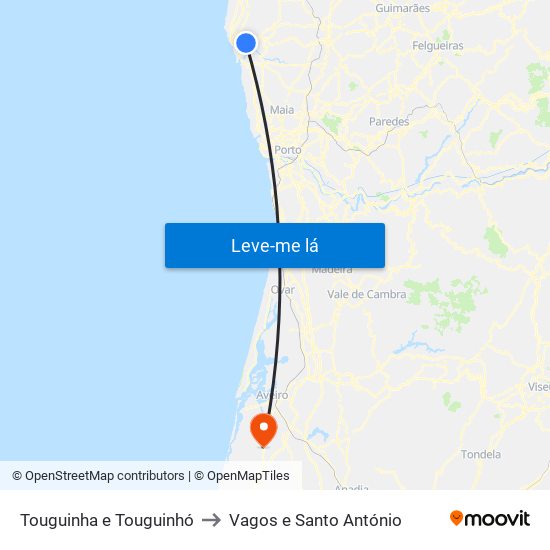 Touguinha e Touguinhó to Vagos e Santo António map