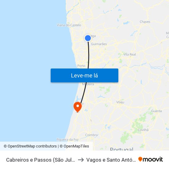 Cabreiros e Passos (São Julião) to Vagos e Santo António map
