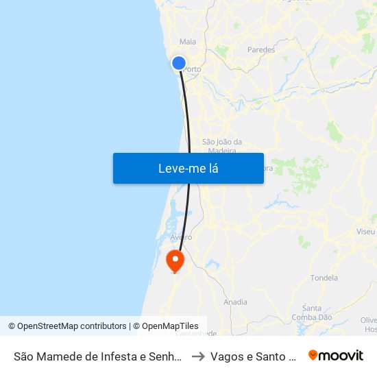 São Mamede de Infesta e Senhora da Hora to Vagos e Santo António map