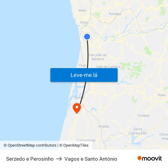 Serzedo e Perosinho to Vagos e Santo António map