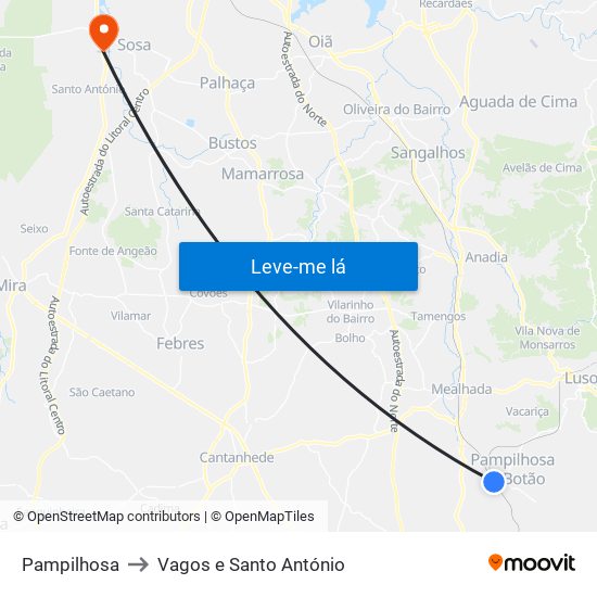 Pampilhosa to Vagos e Santo António map