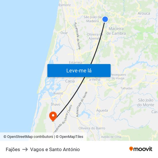 Fajões to Vagos e Santo António map