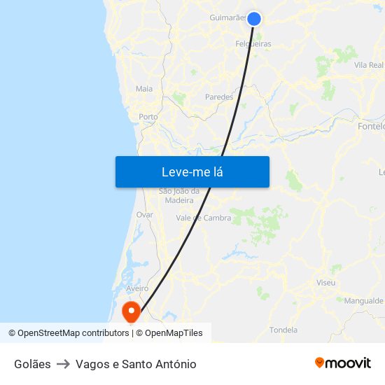 Golães to Vagos e Santo António map