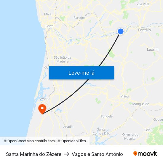 Santa Marinha do Zêzere to Vagos e Santo António map