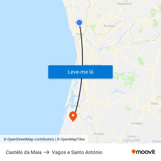 Castêlo da Maia to Vagos e Santo António map