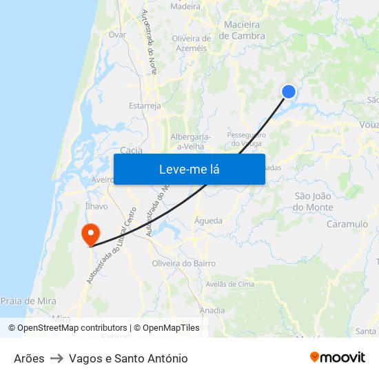 Arões to Vagos e Santo António map