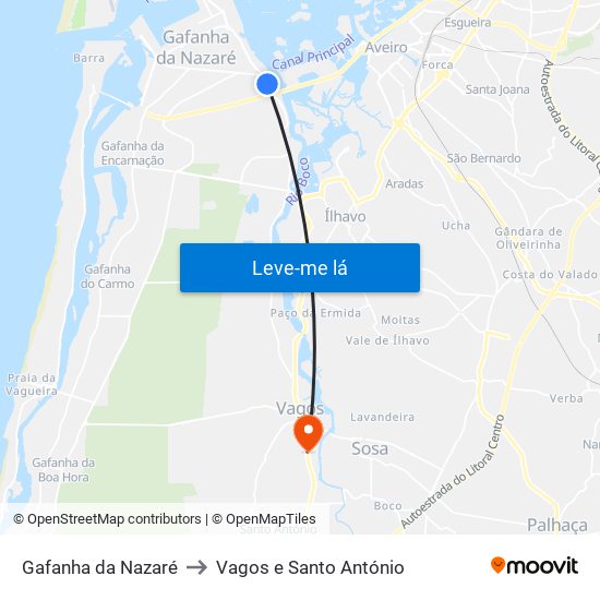 Gafanha da Nazaré to Vagos e Santo António map