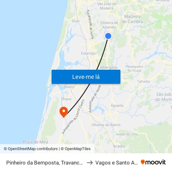 Pinheiro da Bemposta, Travanca e Palmaz to Vagos e Santo António map