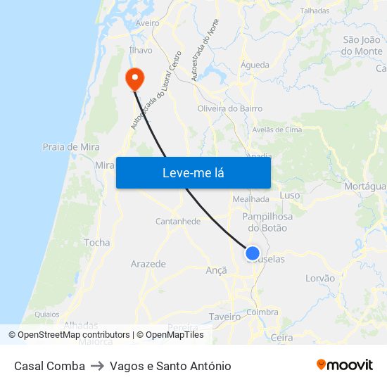 Casal Comba to Vagos e Santo António map