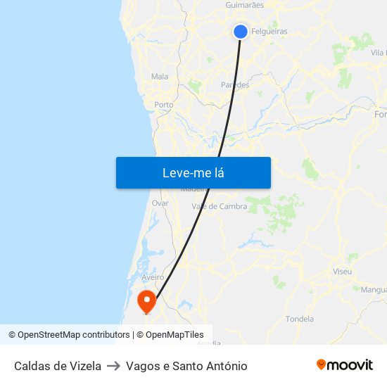 Caldas de Vizela to Vagos e Santo António map