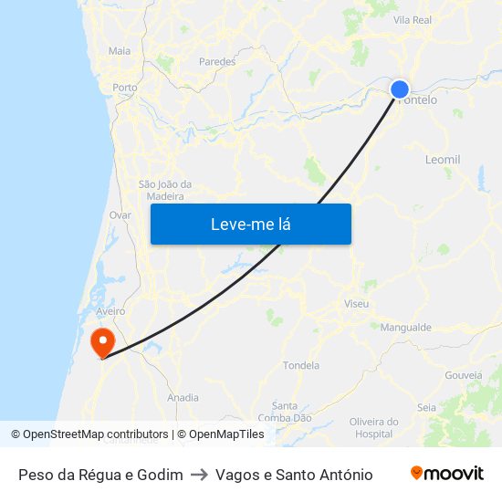 Peso da Régua e Godim to Vagos e Santo António map