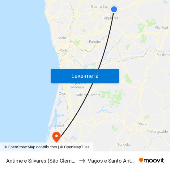 Antime e Silvares (São Clemente) to Vagos e Santo António map