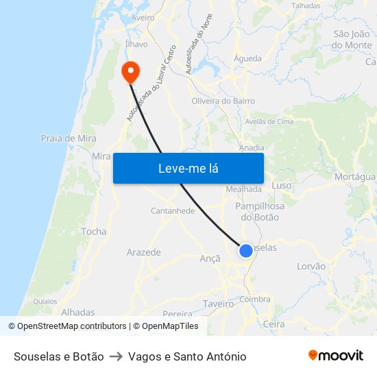 Souselas e Botão to Vagos e Santo António map