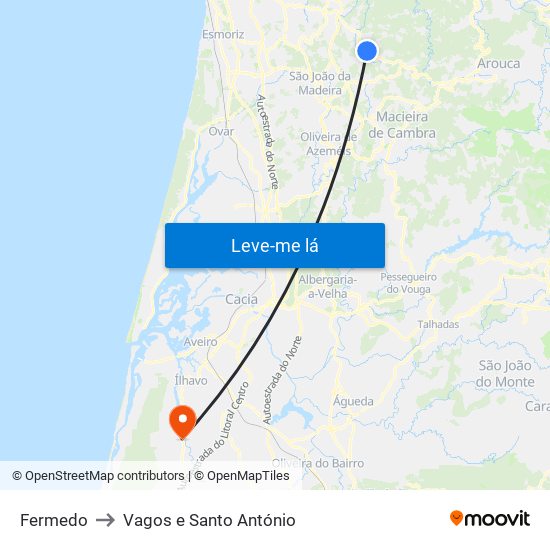 Fermedo to Vagos e Santo António map