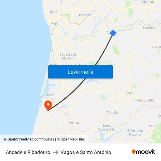 Ancede e Ribadouro to Vagos e Santo António map