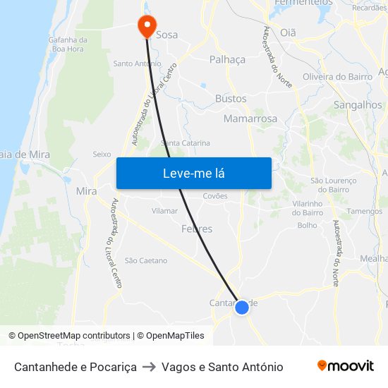 Cantanhede e Pocariça to Vagos e Santo António map