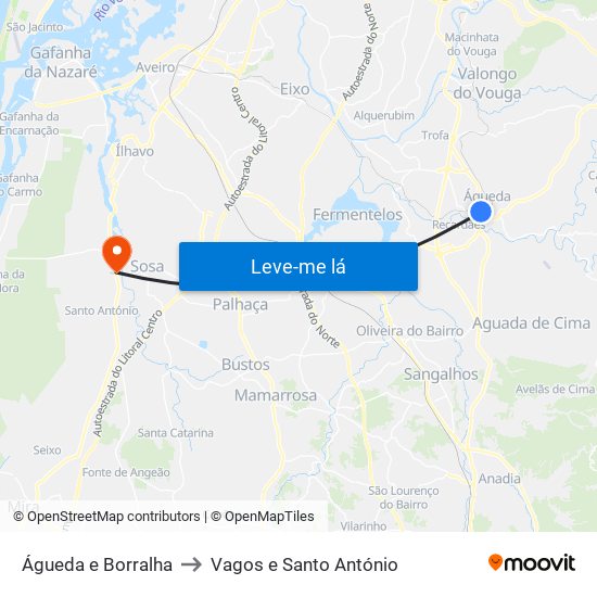 Águeda e Borralha to Vagos e Santo António map