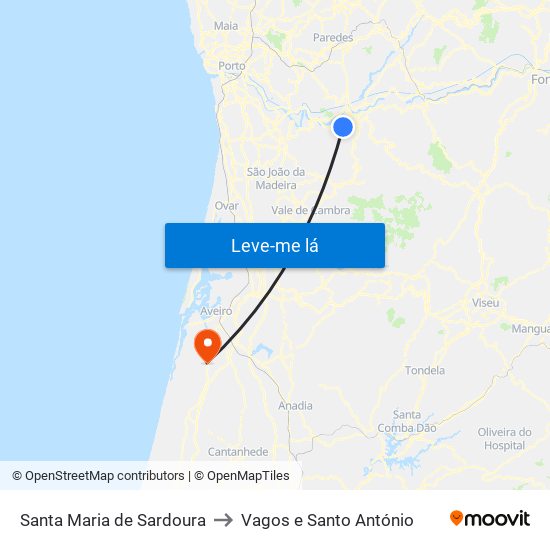 Santa Maria de Sardoura to Vagos e Santo António map