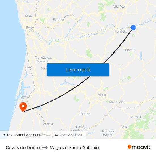 Covas do Douro to Vagos e Santo António map
