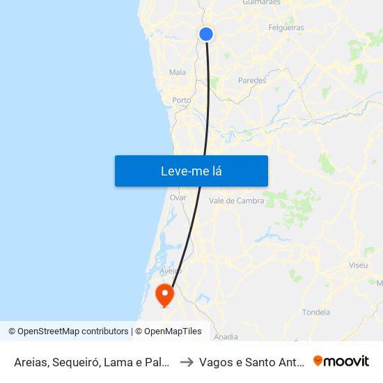 Areias, Sequeiró, Lama e Palmeira to Vagos e Santo António map