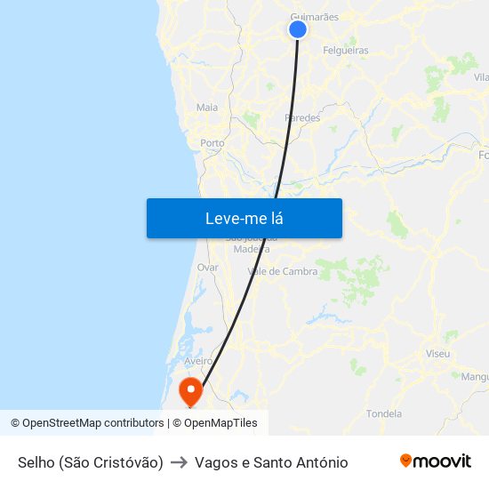 Selho (São Cristóvão) to Vagos e Santo António map