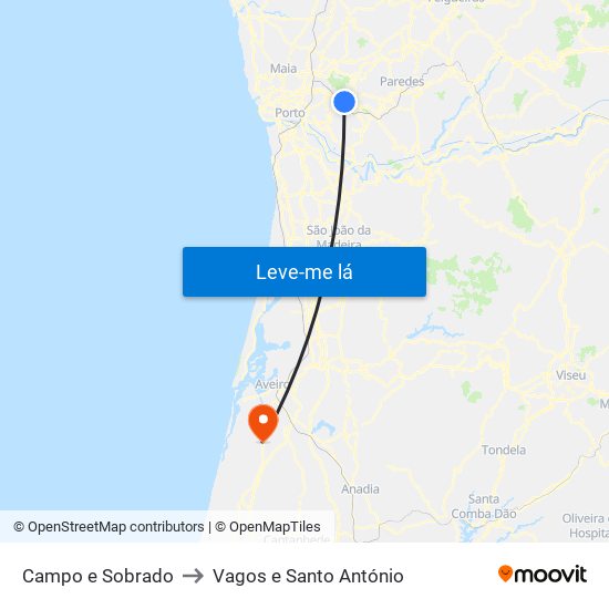 Campo e Sobrado to Vagos e Santo António map