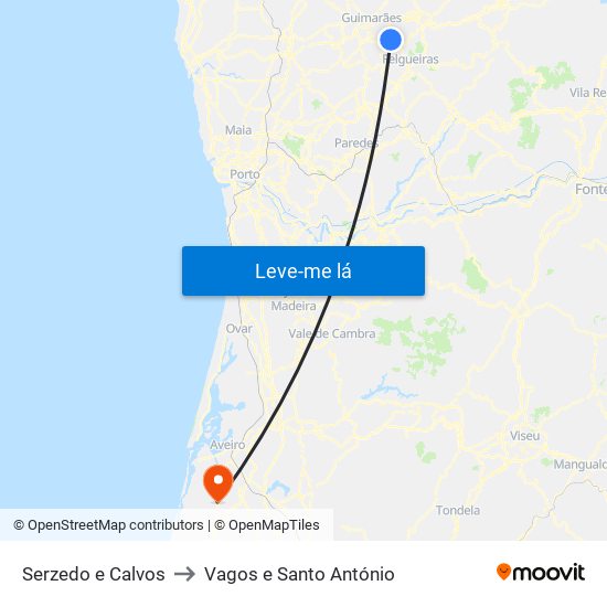 Serzedo e Calvos to Vagos e Santo António map