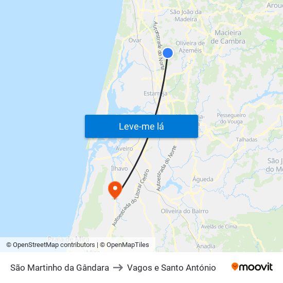 São Martinho da Gândara to Vagos e Santo António map