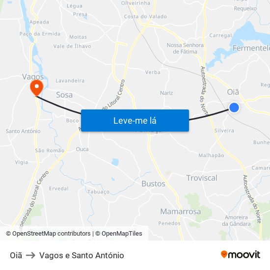 Oiã to Vagos e Santo António map